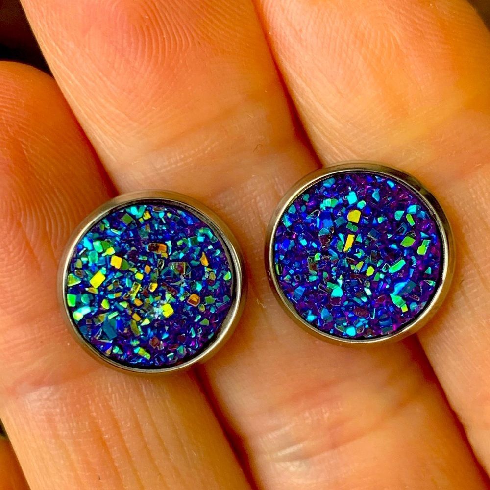 Men’s Titanium Blue Iridescent Prism Stud Earrings